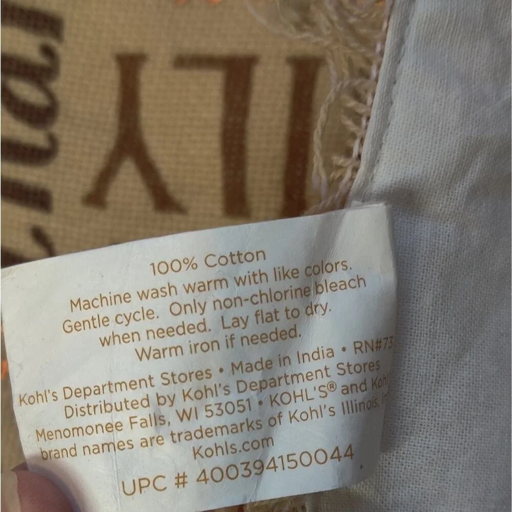 Celebrate Kohl's Tan Brown Thanksgiving Fall Harvest Table Runner Phrases